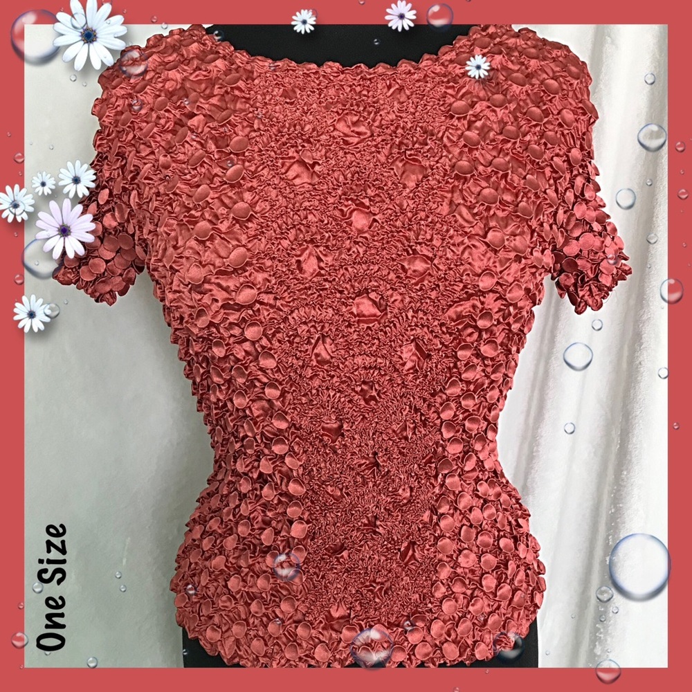 Popcorn Blouse Crinkle Vintage Blouse One Size